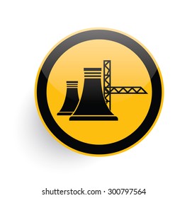 Industry icon on yellow button background,clean vector