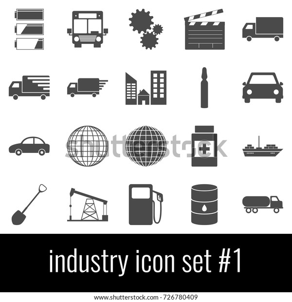 Industry.\
Icon set 1. Gray icons on white\
background.