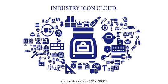 industry icon set. 93 filled industry icons.  Collection Of - Trunk, Hat, Shovel, Vest, Barrier, Oil, Boat, Delivery truck, Gas, Settings, Wood, Microscope, Pipe, Cutter, Battery