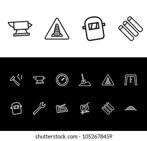 Industry icon set and anvil with welding mask, construction badge and hammer with nail. Spanner related industry icon vector items for web UI logo design.