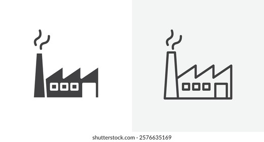 Industry icon set in black flat solid and outlined style.