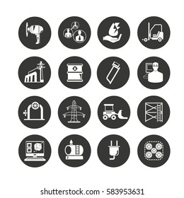 industry icon set in circle buttons
