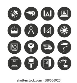 industry icon set in circle buttons