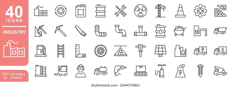Industry icon set. Editable stroke weight. 