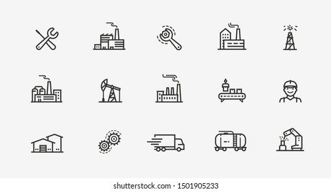 Industry icon set. Factory, manufacturing symbol. Vector illustration