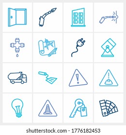 Industry icon set and house with key, color swatch and light bulb. Industry alert related industry icon vector for web UI logo design.