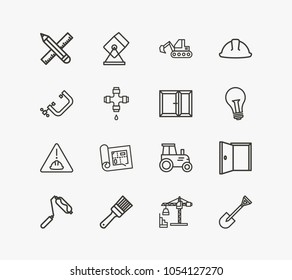 Industry icon set and pencil with ruler with construction site, build planning and construction helmet. Lifting tower related industry icon vector items for web UI logo design.