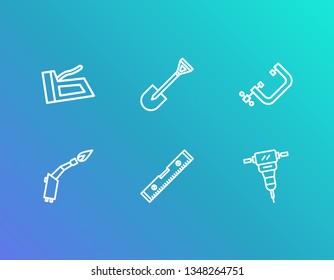 Industry icon set and shovel with level gauge, vise and torch. Demolition related industry icon vector for web UI logo design.