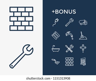 Industry icon set and tools with pipes, new building and plumbing. Valve related industry icon vector for web UI logo design.