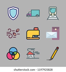 industry icon set. vector set about drilling, edit, cargo truck and postal icons set.
