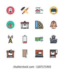 industry icon set. vector set about train, coat, battery and oil icons set.