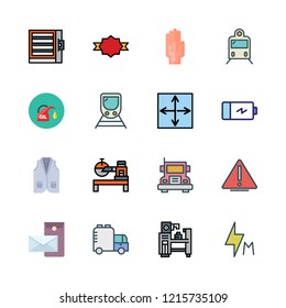 industry icon set. vector set about industrial robot, quality, vest and truck icons set.