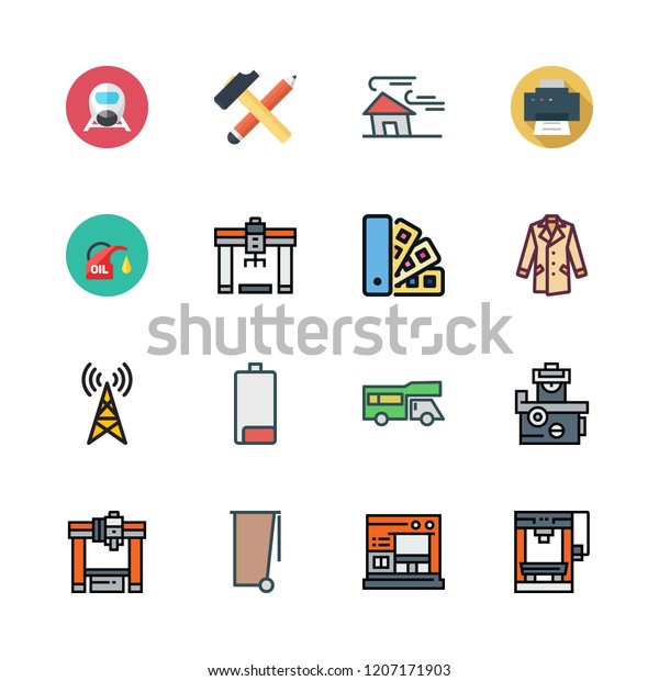 industry icon set. vector set about train, coat,\
battery and oil icons\
set.