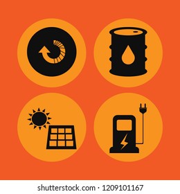 industry icon. industry vector icons set oil barrel, solar panel, car charger and reload arrow