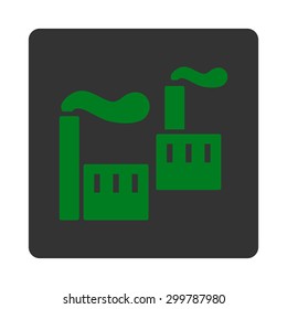 Industry icon. Vector style is green and gray colors, flat rounded square button on a white background.