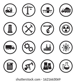 Industry Icons. Black Flat Design In Circle. Vector Illustration.