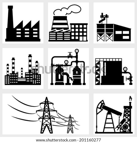 industry icons black vector energy factory power