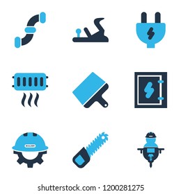 Industry icons colored set with man with drill, builder, heating and other workman elements. Isolated vector illustration industry icons.