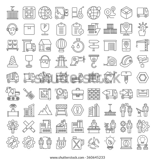 industry icons, construction icons,\
production icons,  manufacturing icons, thin line\
theme