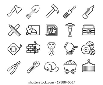 industry icons; energy, construction, production, manufacturing Set vector line icons with open path elements for mobile concepts and web apps. Collection modern infographic logo and pictogram