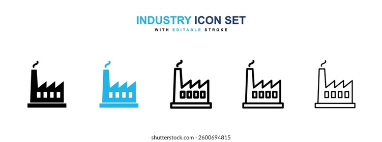 Industry icons graphics set in black and blue colors