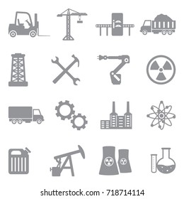 Industry Icons. Gray Flat Design. Vector Illustration. 