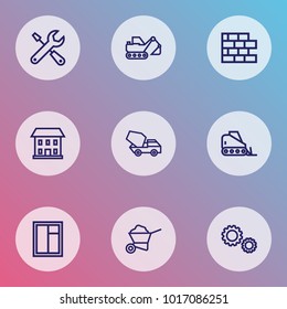 Industry icons line style set with home, digger, tractor and other bulldozer elements. Isolated vector illustration industry icons.