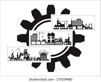 industry icons over white background. vector illustration.Vector industrial buildings and factories