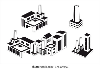 industry icons over white background. vector illustration.Vector industrial buildings and factories