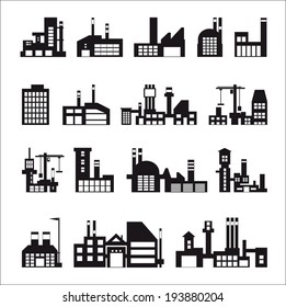 industry icons over white background. vector illustration.Vector industrial buildings and factories