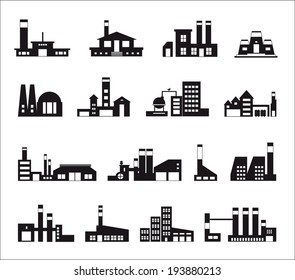 industry icons over white background. vector illustration.Vector industrial buildings and factories