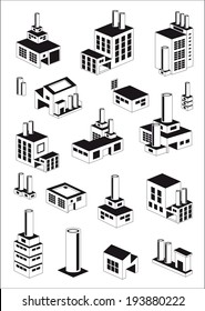 industry icons over white background. vector illustration.Vector industrial buildings and factories