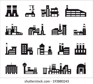 industry icons over white background. vector illustration.Vector industrial buildings and factories