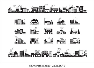 industry icons over white background. vector illustration.Vector industrial buildings and factories