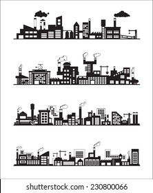 industry icons over white background. vector illustration.Vector industrial buildings and factories