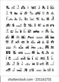 industry icons over white background. vector illustration.Vector industrial buildings and factories