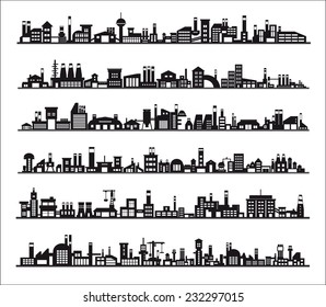 industry icons over white background. vector illustration.Vector industrial buildings and factories