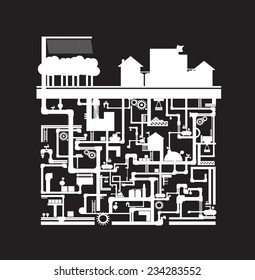 industry icons over white background. vector illustration.Vector industrial buildings and factories