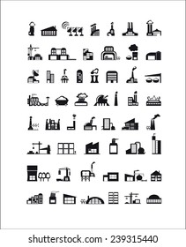 industry icons over white background. vector illustration.Vector industrial buildings and factories