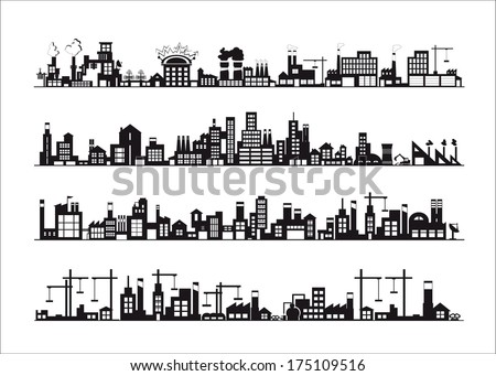 industry icons over white background. vector illustration.Vector industrial buildings and factories