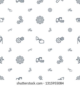 industry icons pattern seamless white background. Included editable outline gear, trowel, truck with hook, tank, hazzard, camera icons. industry icons for web and mobile.