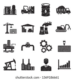 Industry Icons. Set 2. Black Scribble Design. Vector Illustration.
