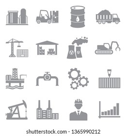 Industry Icons. Set 2. Gray Flat Design. Vector Illustration. 