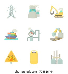 Industry icons set. Cartoon set of 9 industry vector icons for web isolated on white background