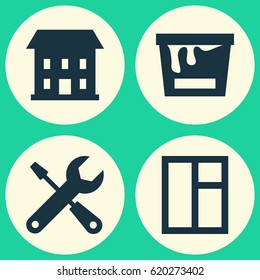 Industry Icons Set. Collection Of Home, Service, Paint Bucket And Other Elements. Also Includes Symbols Such As Repair, Can, Service.