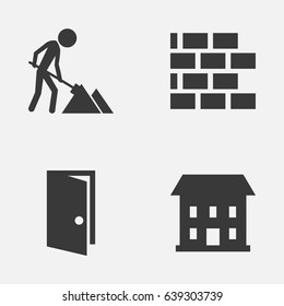 Industry Icons Set. Collection Of Home, Entrance, Wall And Other Elements. Also Includes Symbols Such As Exit, Home, Building.