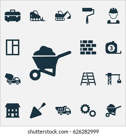 Industry Icons Set. Collection Of Measure Tool, Tractor, Wall And Other Elements. Also Includes Symbols Such As Bricklayer, Tipper, Climb.