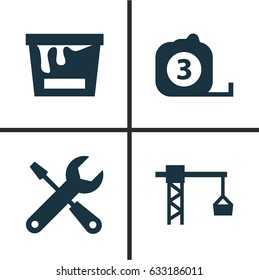 Industry Icons Set. Collection Of Service, Lifting Hook, Measure Tool And Other Elements. Also Includes Symbols Such As Paint, Crane, Measure.