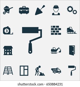 Industry Icons Set. Collection Of Stair, Tractor, Carry Cart And Other Elements. Also Includes Symbols Such As Worker, Brickwork, Vehicle.
