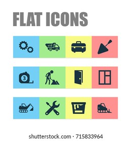 Industry Icons Set. Collection Of Tractor, Truck, Spatula And Other Elements. Also Includes Symbols Such As Maintenance, Tools, Gear.